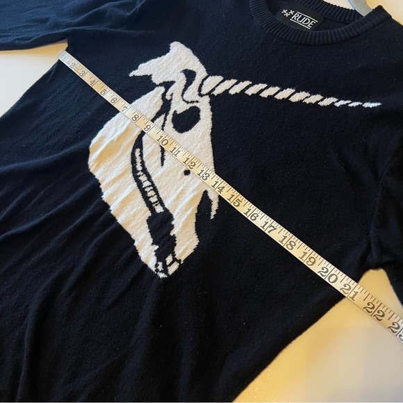 RUDE Unicorn skull pullover sweater, black and white, size M - Picture 4 of 11